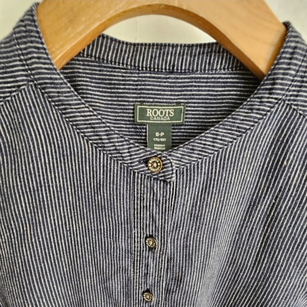 🇨🇦 Roots Navy Blue Stripe Hemp Shirt Dress - Picture 11 of 16